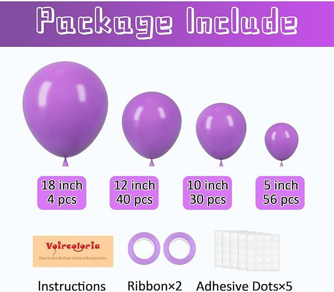 130pcs Purple Balloons Different Sizes 18" 12" 10" 5" Party Latex Balloons for Birthday Baby Shower Halloween Wedding Valentine's Day Party Bachelorette Decorations-HomvellaHome