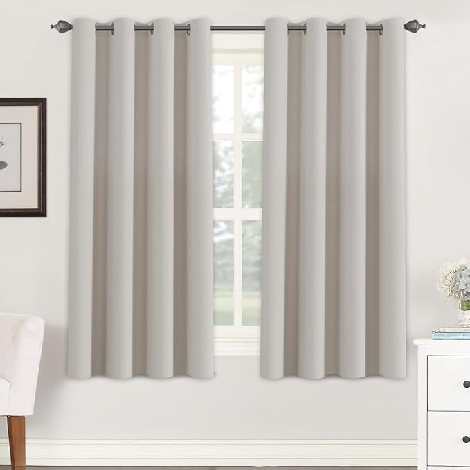 H.VERSAILTEX Premium Blackout Thermal Insulated Room Darkening Curtains for Bedroom/Living Room - Classic Grommet Top (2 Panels, Stone, 52 Inch by 63 Inch)-HomvellaHome
