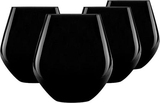 Godinger Stemless Red Wine Glasses, Drinking Glasses, European Made Stemless Wine Glass - Black, 17oz, Set of 4-HomvellaHome