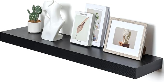 12'' Deep Floating Shelves, 48 Inch Large Floating Shelf Black, Deep Wall Shelves for Living Room Bathroom Laundry Room Bedroom Kitchen Home Office - Black-HomvellaHome