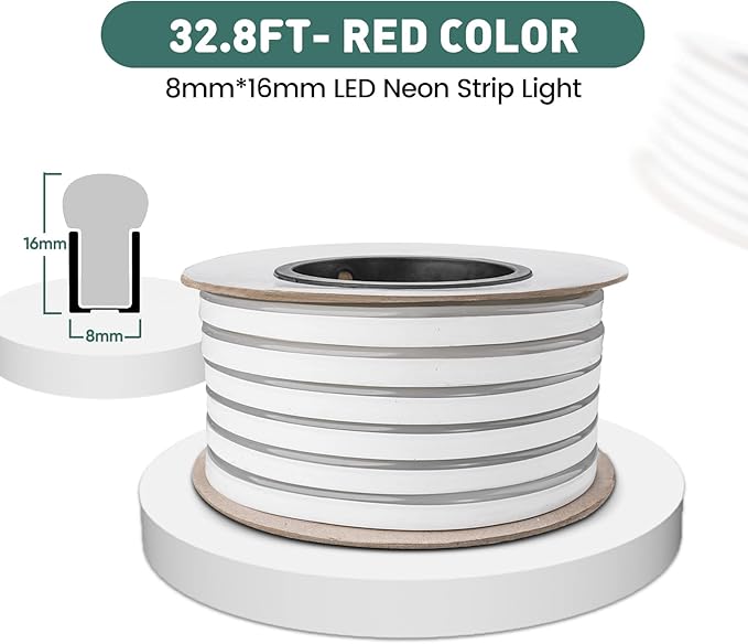 GZBtech Flexible LED Neon Rope Lights 33FT,AC 110-120V Waterproof Strip Light, 120 LEDs/M Cuttable Connectable Neon Lighting for Indoor Outdoor Home Decor/Commercial Building Use-Red 10M-HomvellaHome