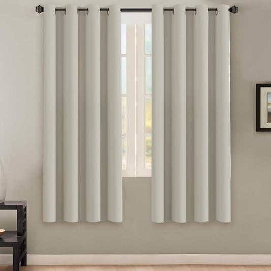 H.VERSAILTEX Solid Grommet Thermal Insulated Blackout Curtain Panels/Drapes,52Wx72L - Inch (Set of 2,Ivory/Cream Pattern)-HomvellaHome