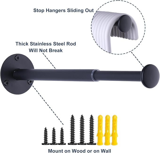 2 Pack Retractable Hanger Holder for Laundry Room, Wall Mount Organizer Rack for Lightweight Clothes, Space Saving Laundry Hook Rod, Keep Empty Hangers Handy, Black-HomvellaHome