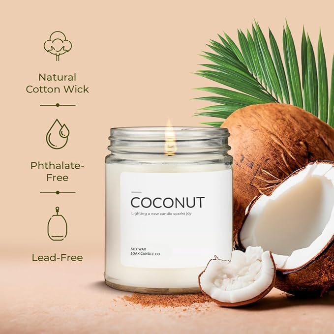1OAK Soy Wax Scented Candle (Coconut) - Long Burning Premium Hand-Poured (7oz.)-HomvellaHome