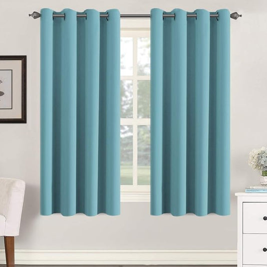 H.VERSAILTEX Blackout Aqua Curtains for Bedroom/Living Room, 52" Wide x 63" Long Each Panel,Grommet Top (Set of 2 Panels)-HomvellaHome