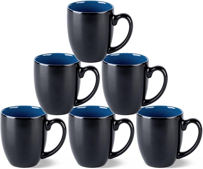 GBHOME 16oz Coffee Mugs Set of 6, Large Ceramic Coffee Mugs for Man, Woman, Dad, Mom, Modern Coffee Mugs Set with handle for Tea/Latte/Cappuccino/Milk/Cocoa. Dishwasher&Microwave Safe,Blue-HomvellaHome