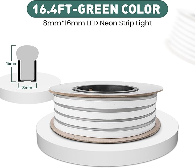 GZBtech Flexible LED Neon Rope Lights 16.4FT,AC 110-120V Waterproof Strip Light, 120 LEDs/M Cuttable Connectable Neon Lighting for Indoor Outdoor Home Decor/Commercial Building Use-Green 5M-HomvellaHome