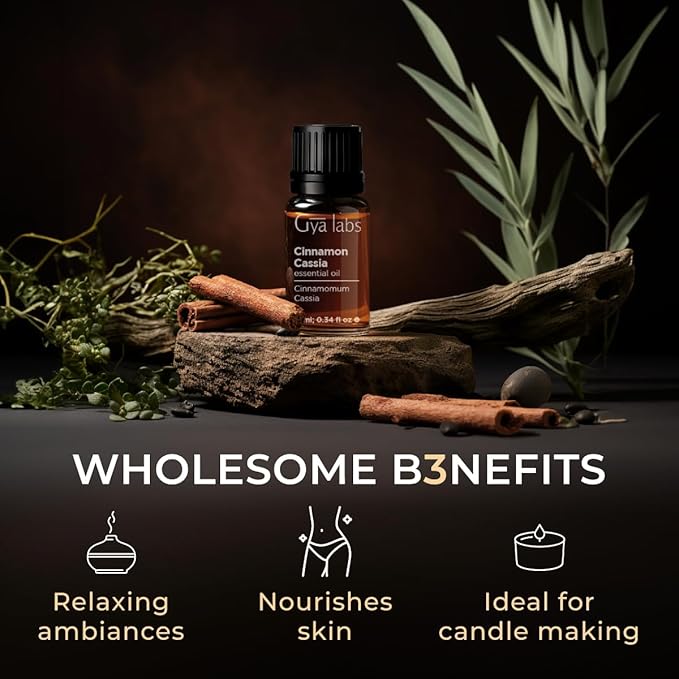 Gya Labs Cinnamon Cassia Essential Oil - 0.34 Fl Oz - 100% Pure Natural Cassia Oil for Hair & Skin, Diffuser, DIY Recipes & Candle Making Scent-HomvellaHome