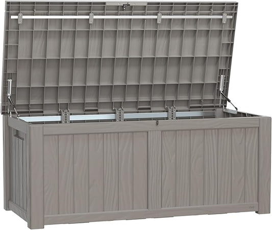 120 Gallon Deck Box,Resin Outdoor Storage Box with Lockable for Patio Furniture, Pool Accessories, Garden Tools Waterproof Outside Storage Box, Grey-HomvellaHome