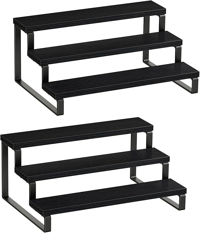 Giikin 3 Tier Spice Rack, Set of 2 Wooden Spice Rack for Countertop, Cabinet Organizer Shelf Kitchen Counter Storage Shelves Cupcake Stand Holder Display Stand, Black-HomvellaHome