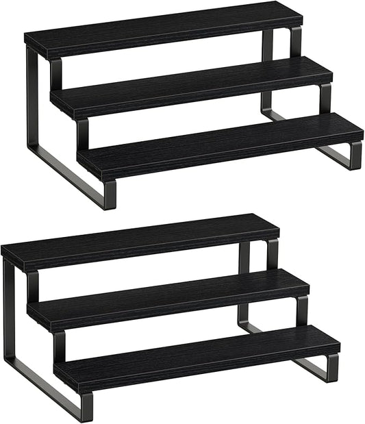 Giikin 3 Tier Spice Rack, Set of 2 Wooden Spice Rack for Countertop, Cabinet Organizer Shelf Kitchen Counter Storage Shelves Cupcake Stand Holder Display Stand, Black-HomvellaHome