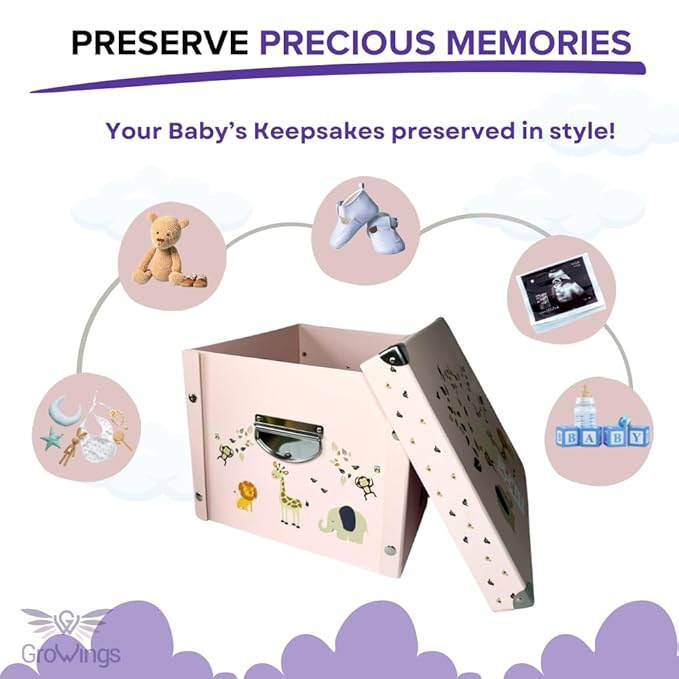 GroWings Baby Keepsake Box - Large Memory Storage for Newborns, Suitable for Boys and Girls, Strong, Durable, and Collapsible Gifts-HomvellaHome