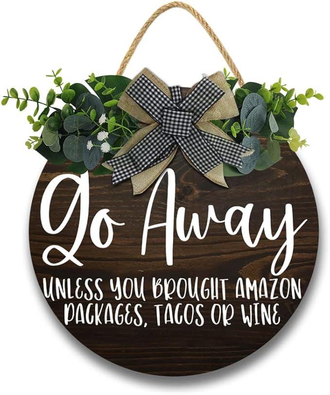 Go Away Hanging Wall Sign for Front Door Home Kitchen Decor Rustic Wooden Round Sign Wall Decoration for Kitchen Dining Room Living Room Bedroom Outdoor-HomvellaHome