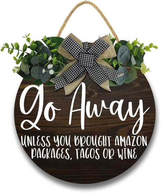 Go Away Hanging Wall Sign for Front Door Home Kitchen Decor Rustic Wooden Round Sign Wall Decoration for Kitchen Dining Room Living Room Bedroom Outdoor-HomvellaHome