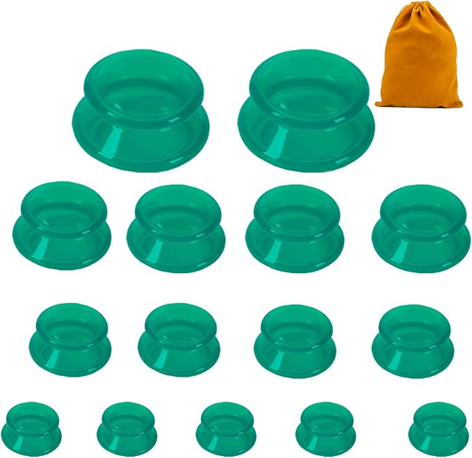 15Pcs Cupping Therapy Set-Professional Silicone Cupping, Suitable for Facial Body Massage/Deep Myofascial Release/Pain Relief/Muscle Relaxation & More (Green,15pcs)-HomvellaHome