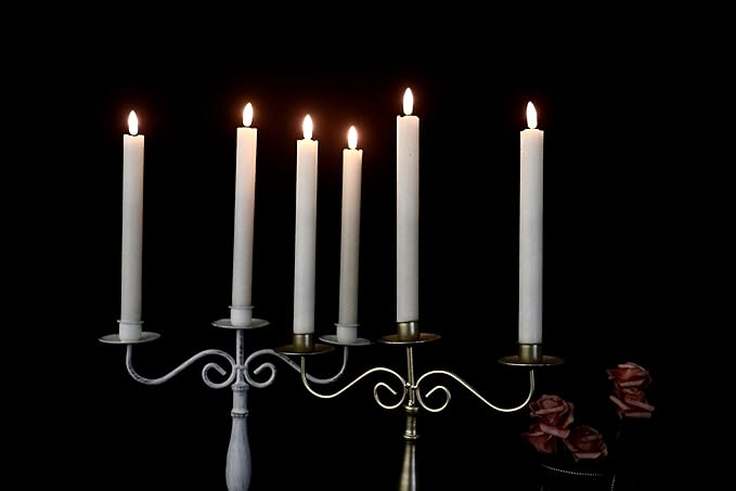 GenSwin Flameless Flickering Taper Candles with 2 Remote Controls and Timer, Real Wax 3D Wick Light Window Candles Battery Operated Pack of 8, Christmas Home Wedding Decor(White, 0.78 X 9.64 Inch)-HomvellaHome