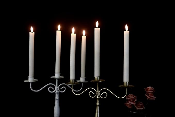GenSwin Flameless White Taper Candles Flickering with 10-Key Remote, Battery Operated Led Warm 3D Wick Light Window Candles Real Wax Pack of 6, Christmas Home Wedding Decor(0.78 X 9.64 Inch)