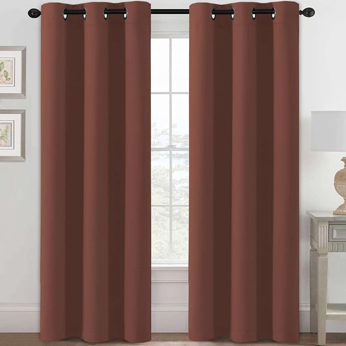 H.VERSAILTEX Blackout Curtains for Bedroom Thermal Insulated Room Darkening Living Room Curtains 84 Inch Long Grommet Privacy Protection Window Curtain Panels/Drapes for Nursery, 2 Panels, Rust-HomvellaHome