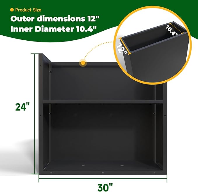 Galvanized Steel Metallic Heavy Planter for Outdoor Plants Metal Outdoor Planter Spliced Flower Box with Partitions for Outside,Indoor,Garden (Black, 30 * 12 * 24)-HomvellaHome