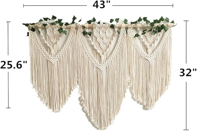 guzhiou large macrame wall hanging - Boho Tapestry Macrame Wall Decor Art- Chic Bohemian Handmade Woven Tapestry Home Decoration for Bedroom Living Room Apartment Wedding Party - 43"x32" (with Ivy)-HomvellaHome