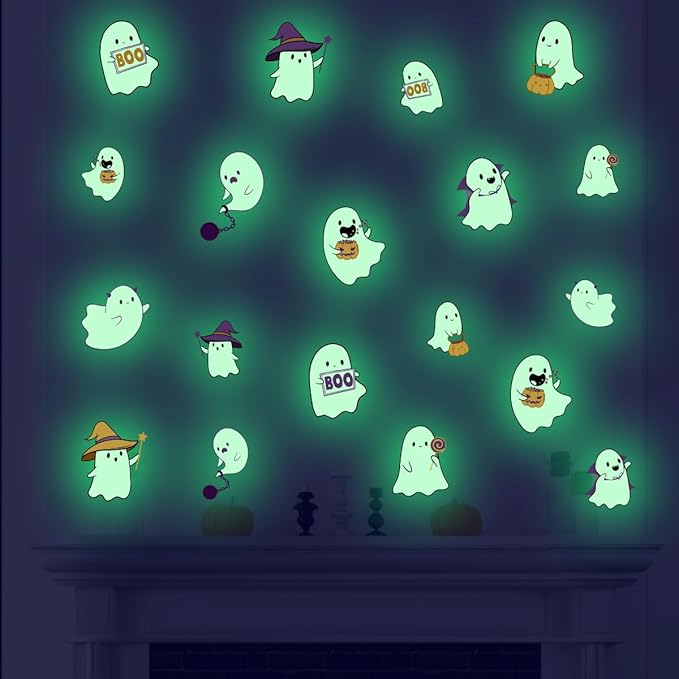 Glow in The Dark Halloween Window Clings Luminous Pumpkin Ghost Window Stickers Decor for Halloween Theme Party Decorations-HomvellaHome