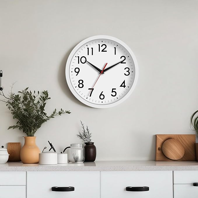 12 Inch Wall Clock Battery Operated Silent Non Ticking Analog Modern Decorative for Office Kitchen Outdoor Living Room Classroom Bedroom Bathroom School(White)-HomvellaHome