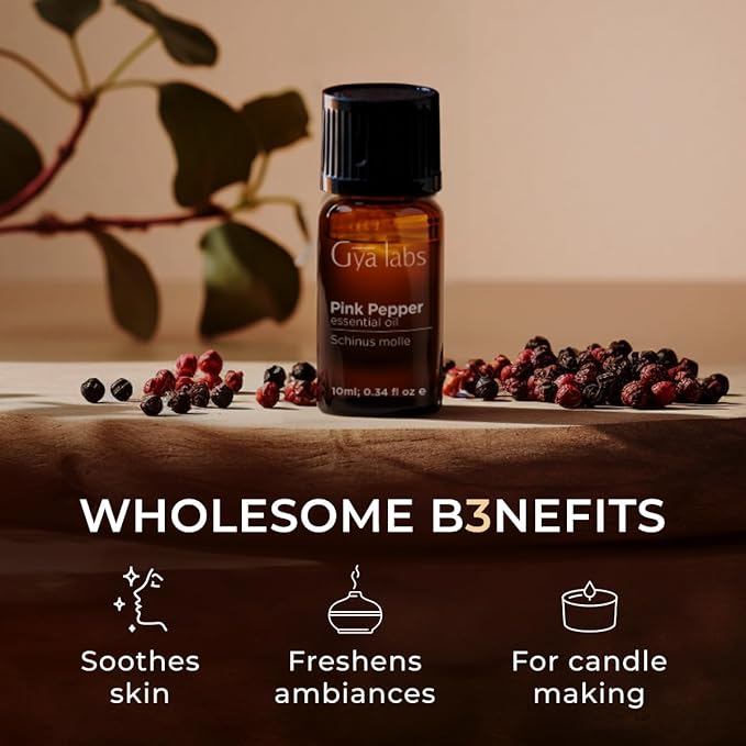 Gya Labs Pink Pepper Essential Oil for Skin - 0.34 Fl Oz - 100% Pure Natural Pink Pepper Oil for Diffuser, Face, Massage Aromatherapy ,DIY & Candle Making Scent-HomvellaHome