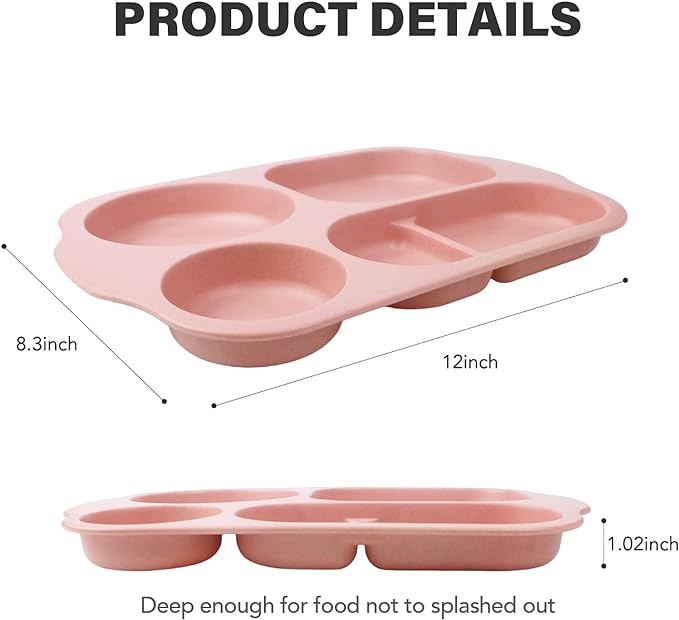 greenandlife 12 Inch (4PCS) Large Unbreakable Divided Plates for Kids Adults, Dishwasher & Microwave Safe Plate, Lightweight Reusable Plastic Compartment Plates, BPA Free and Healthy-HomvellaHome