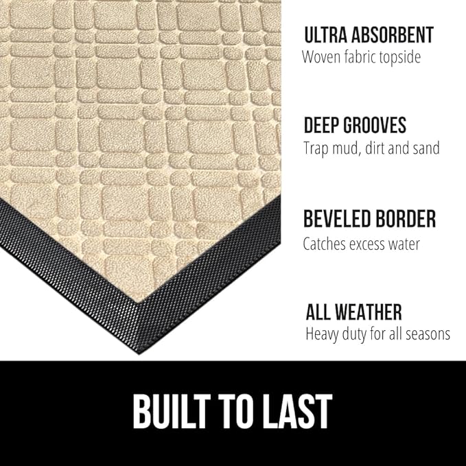 GORILLA GRIP 100% Waterproof All-Season WeatherMax Doormat, 47x35, US Designed Natural Rubber, Stain and Fade Resistant, Low Profile Indoor Outdoor Door Mats, Easy Clean Patio Mat, Modern Latte-HomvellaHome