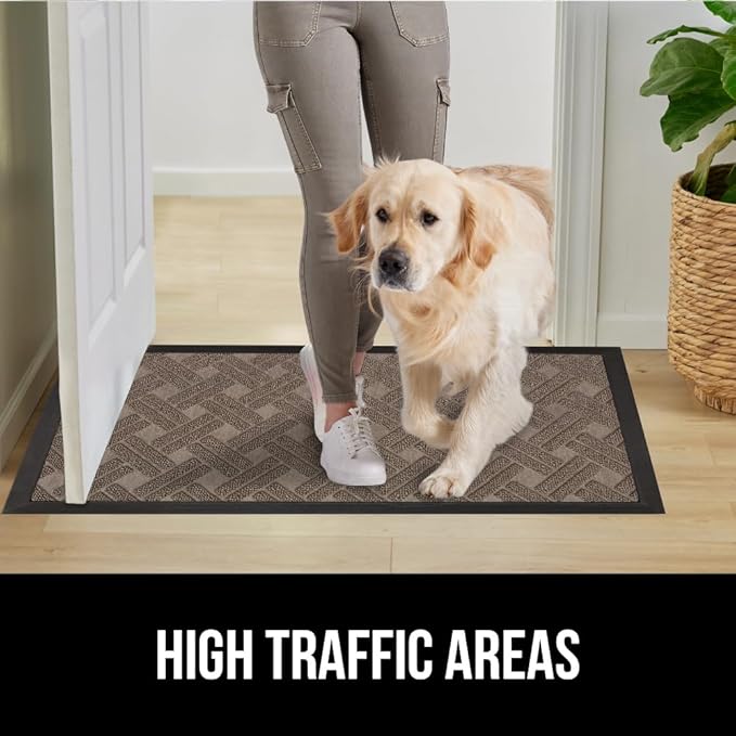GORILLA GRIP 100% Waterproof All-Season WeatherMax Doormat, US Designed Natural Rubber, Stain and Fade Resistant, Low Profile Indoor Outdoor Door Mats, Easy Clean Patio Mat, 17x29, Taupe Basket Weave-HomvellaHome