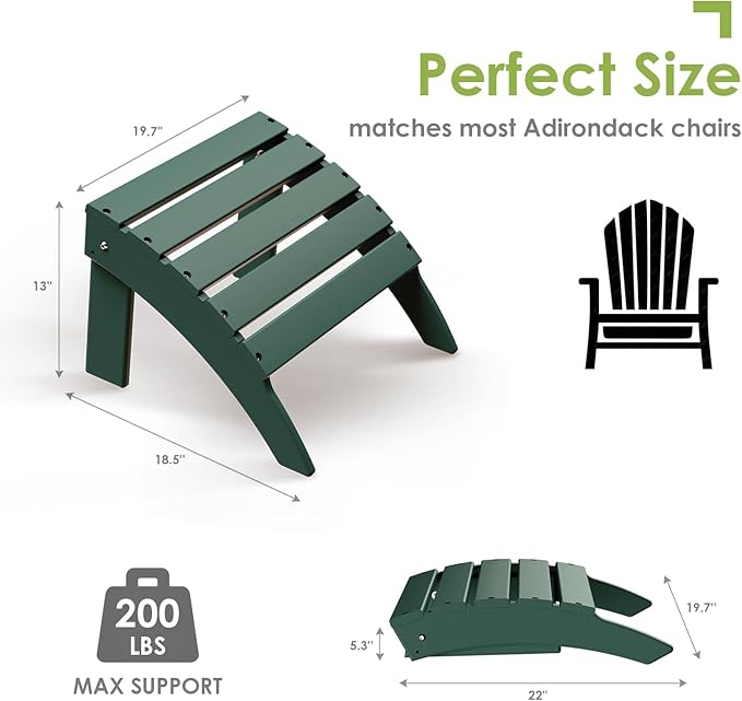 GREENVINES Adirondack-Ottoman | Set of 2 | HDPE Plastic | Outdoor Footrest | All Weather | Foot Rest | Foot Stool | Forest | for Adirondack Chair | for Patio Backyard Pool-HomvellaHome