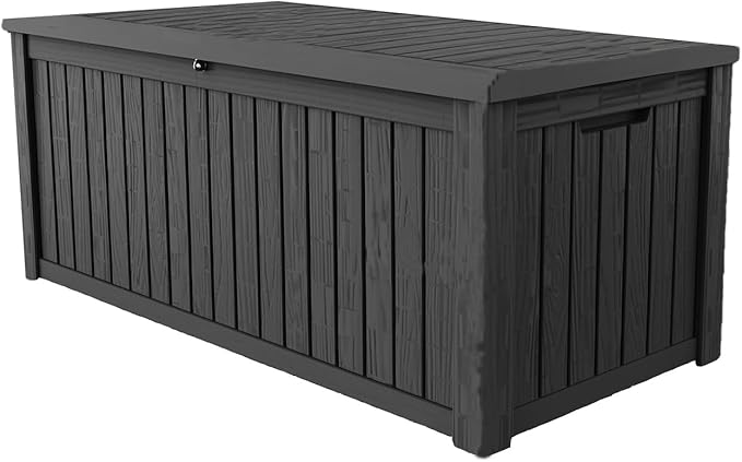180 Gallon Lockable Resin Deck Box, Waterproof & UV-Resistant Outdoor Storage Box for Outdoor Cushion Storage, Garden Tools & Pool Accessories Storage, Black-HomvellaHome