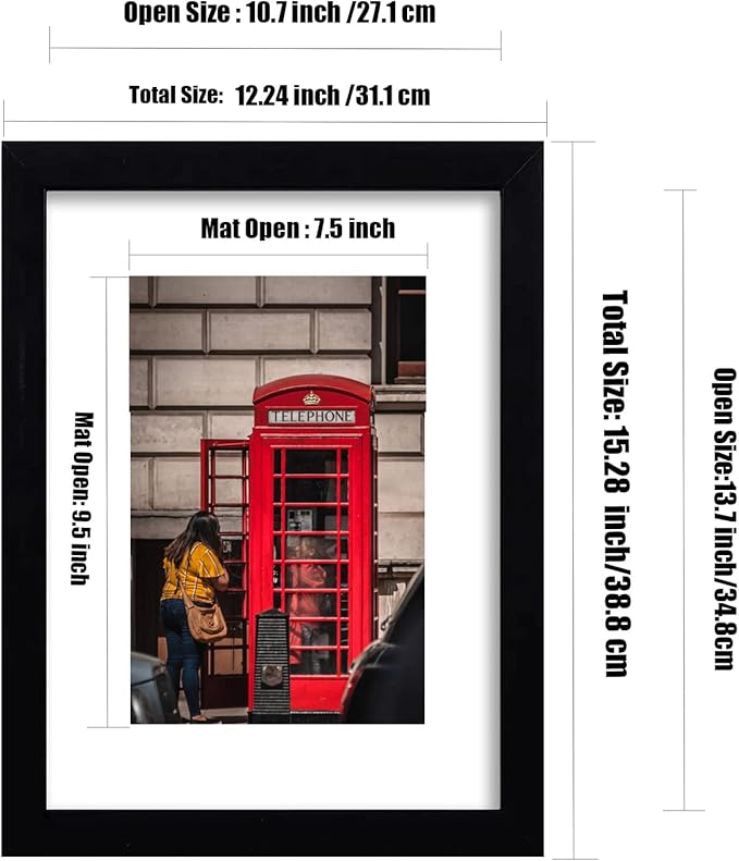 11x14 Picture Frame Set of 6, Display Pictures 8x10 with Mat or 11x14 Without Mat for Wall Mounting,Black-HomvellaHome