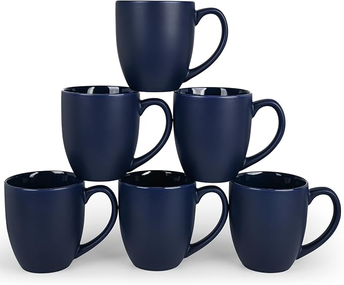 16oz Coffee Mugs Set of 6, Large Ceramic Modern Coffee Mugs With Handle For Tea,Latte,Cappuccino,Cocoa. Dishwasher.Microwave Safe (Matte Blue)-HomvellaHome