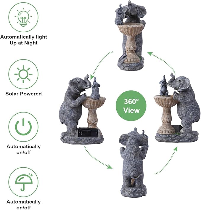 Garden Elephant Statues for Bird Bath: Outdoor Sculptures for Lawn Patio Yard Balcony Porch - Unique Gifts for Mother Grandma-HomvellaHome