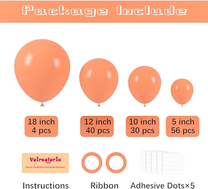 130pcs Peach Balloons Different Sizes 18" 12" 10" 5" Pastel Orange Latex Balloon Garland Arch Kit for Birthday Baby Shower Graduation Wedding Gender Reveal Anniversary Party Decorations-HomvellaHome