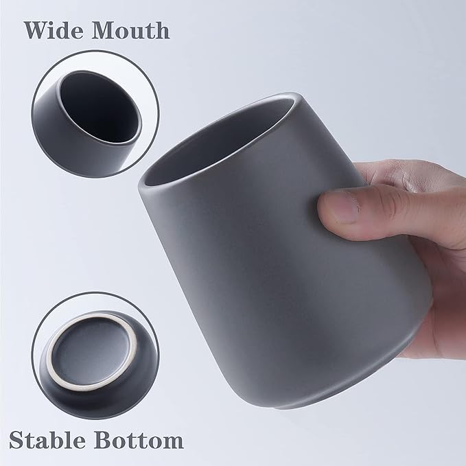 Grey Toothbrush Holder for Bathroom - Ceramic Tooth Brushing Holders, Toothpaste Holder, Reusable Toothbrush Mouthwash Cup, Space-Saving Design for Bathroom Countertop-HomvellaHome