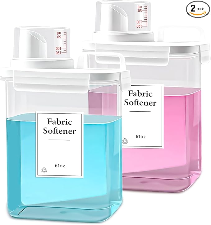 2 Pack Laundry Detergent Dispenser, 61oz Detergent Dispenser, Refluxable Laundry Detergent Container, Plastic Liquid Laundry Detergent Dispenser for Laundry Room Organization with 6 Labels-HomvellaHome