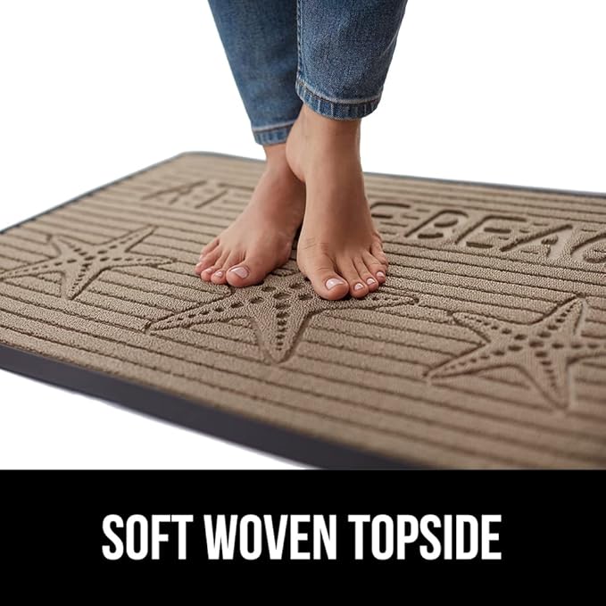 GORILLA GRIP 100% Waterproof All-Season WeatherMax Doormat US Designed Natural Rubber, Stain and Fade Resistant, Low Profile Indoor Outdoor Door Mats, Easy Clean Patio Mat, 17x29, Sand Beach-HomvellaHome