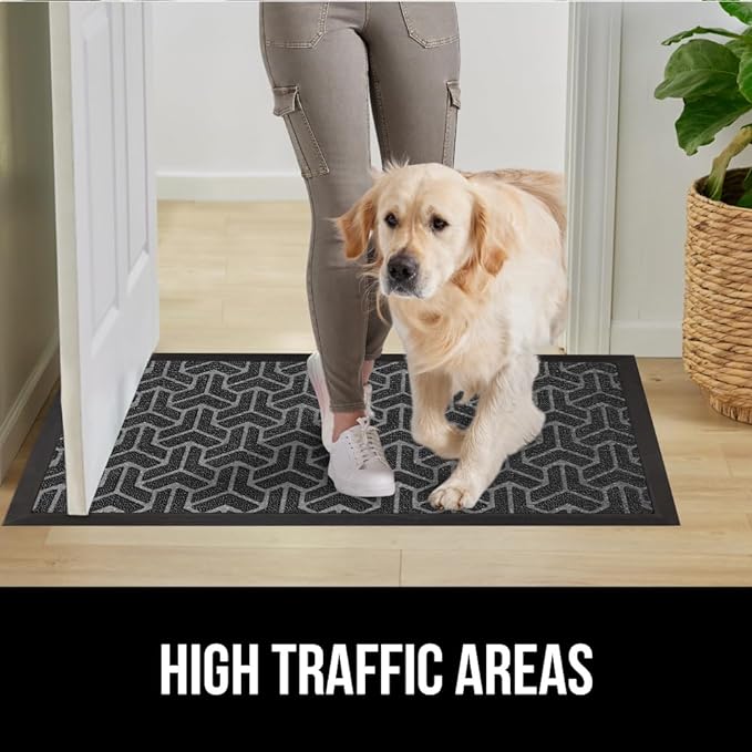 GORILLA GRIP 100% Waterproof All-Season WeatherMax Doormat, US Designed Natural Rubber, Stain and Fade Resistant, Low Profile Indoor Outdoor Door Mats, Easy Clean Patio Mat, 17x29, Slate Geometric-HomvellaHome