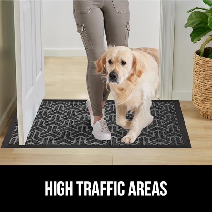 GORILLA GRIP 100% Waterproof All-Season WeatherMax Doormat, 72x24, US Designed Natural Rubber, Stain and Fade Resistant, Low Profile Indoor Outdoor Door Mats, Easy Clean Patio Mat, Slate Geometric-HomvellaHome