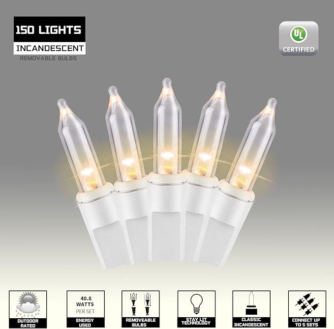 150LIGHTS WARM WHITE Extra-Bright With End Connectors Christmas Decorative Lights 9.72m UL Certified Mini String Light Set Waterproof for Home Garden Holiday Christmas Tree Party Patio Wedding-HomvellaHome