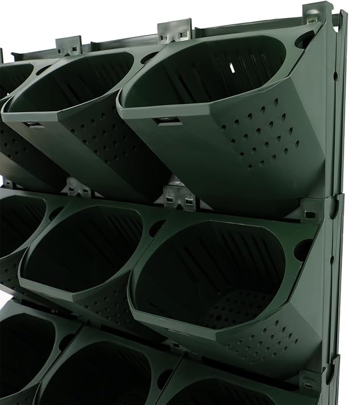 12Pieces 3-Pot Wall Planter Vertical Garden Plant Walls Wall Mounted Vertical Planter with Water-Storage Layer Stackable Wall-Mounted Flower Pot for Gardens, Balconies 180.78lbs Total Capacity (Green)-HomvellaHome