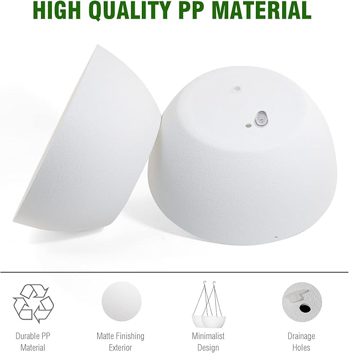 10 inch Hanging Planters for Outdoor Indoor Plants with Drainage Holes and Chain, 2 Pack Round Hanging Flower Plant Pots for Garden Home Porch Decor, White-HomvellaHome