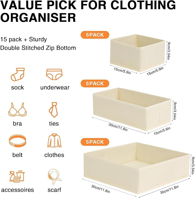 DIMJ Drawer Organizer Clothes 12 Pack - Foldable Baby Organizers and Storage & Dresser Organizer for Bedroom, Closet - Nursery Organization Dresser Dividers for underwear, Sock,Bra, Belt, Tie, Beige-HomvellaHome