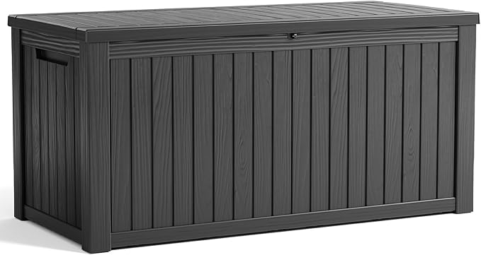 180 Gallon Resin Deck Box, Lockable Patio Outdoor Storage Box for Furniture, Garden Tools and Tools Storage, Waterproof Outside Storage Boxes - Black-HomvellaHome