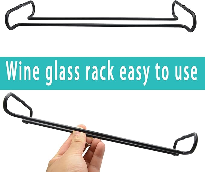 10 Inch Wine Glass Rack Under Cabinet Shelf Stemware Storage Hanging Hanger Organizer Glasses Holder with Drying Under Counter Metal for Kitchen and Bar Set of 4 Black-HomvellaHome
