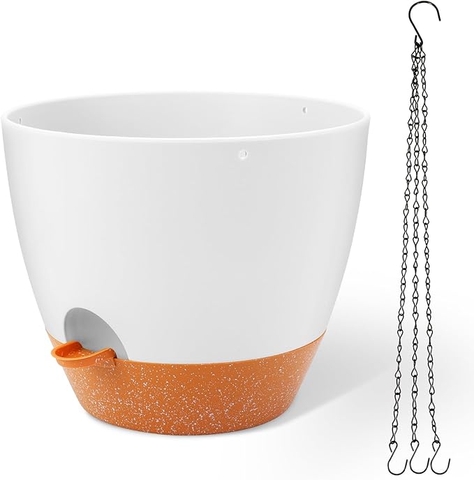 GARDIFE Large Hanging Planter, 12 inch Hanging planters for Indoor. Outdoor Plants, Self Watering Plant Pot, Plant Hanger, White-HomvellaHome