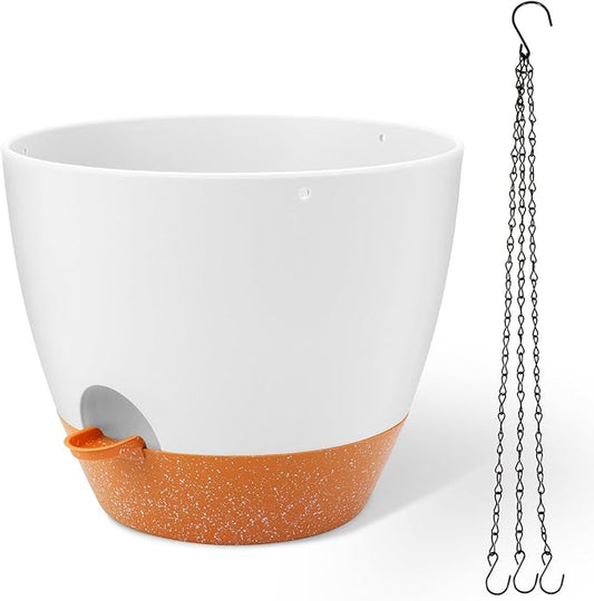 GARDIFE Large Hanging Planter, 12 inch Hanging planters for Indoor. Outdoor Plants, Self Watering Plant Pot, Plant Hanger, White-HomvellaHome