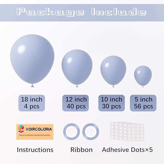 130pcs Dusty Blue Balloons Different Sizes 18" 12" 10" 5" Slate Blue Balloons for Boys Girls Baby Shower Wedding Anniversary Graduation Engagements Birthday Party Decorations-HomvellaHome